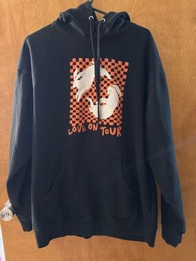 Black 'Love On Tour' Graphic Hoodie - Black with Orange & White Print